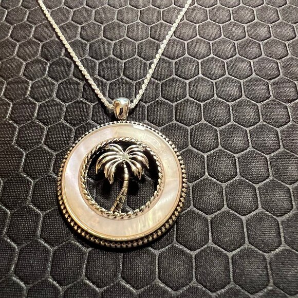 Venice By The Sea Jewelry Jewelry - Palm Tree Necklace with White Abalone Stones 18K White Gold Plated
